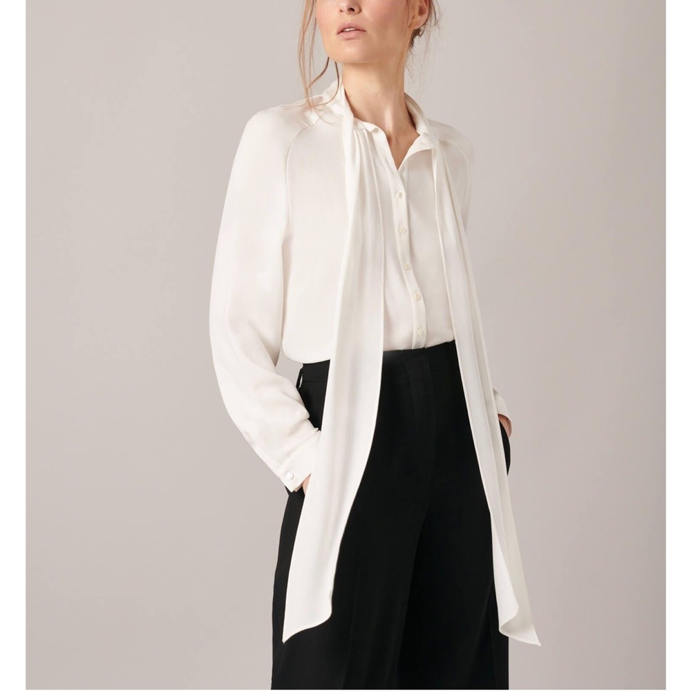Anne Fontaine Crepe Shirt with Knotted Tie Collar Size 44